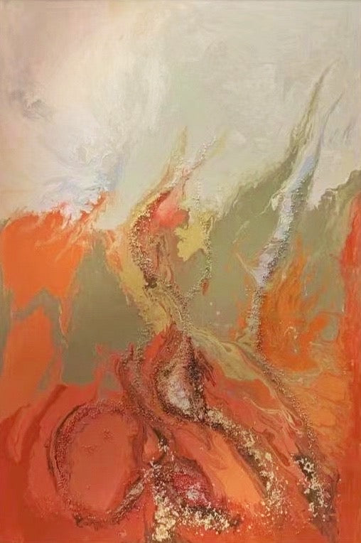 Large Acrylic Abstract Original Pastel Orange Oil Painting on Canvas