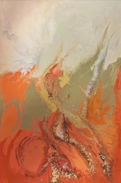 Large Acrylic Abstract Original Pastel Orange Oil Painting on Canvas