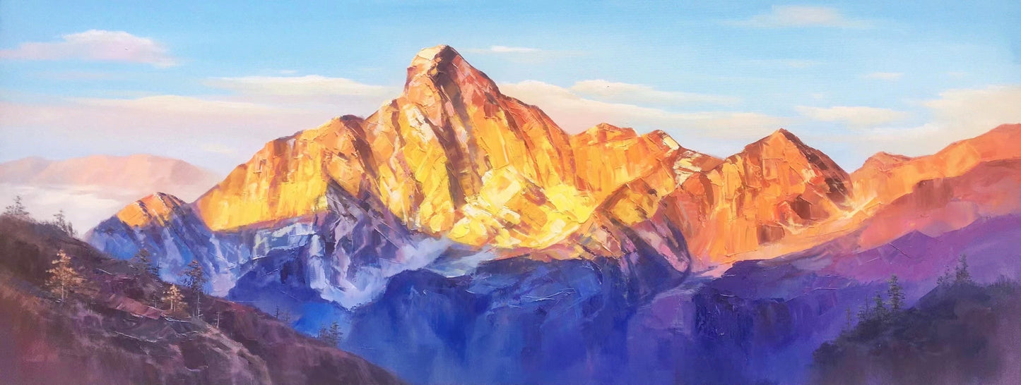 Golden Light on Mountain Tops Oil Painting