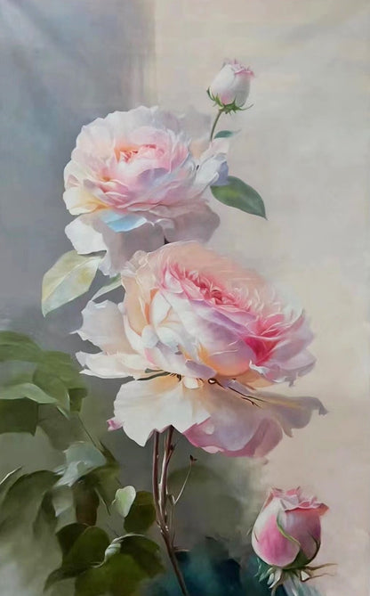 Delicate Pink Roses Oil Painting