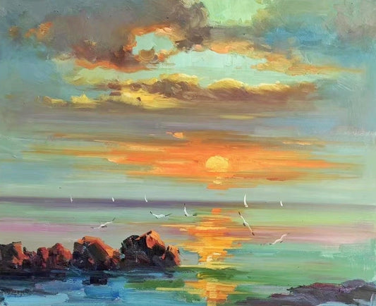 Tranquil Sunset Over Water Oil Painting