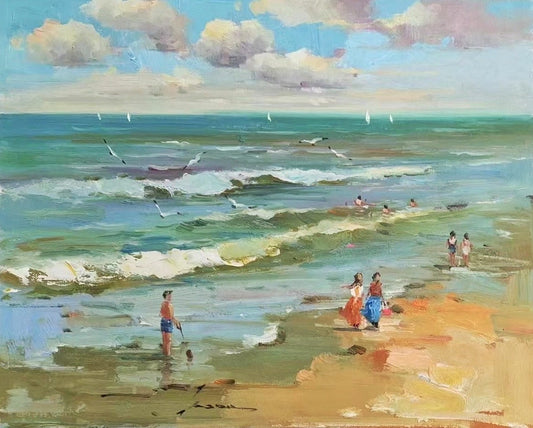 Children Playing on the Beach Oil Painting