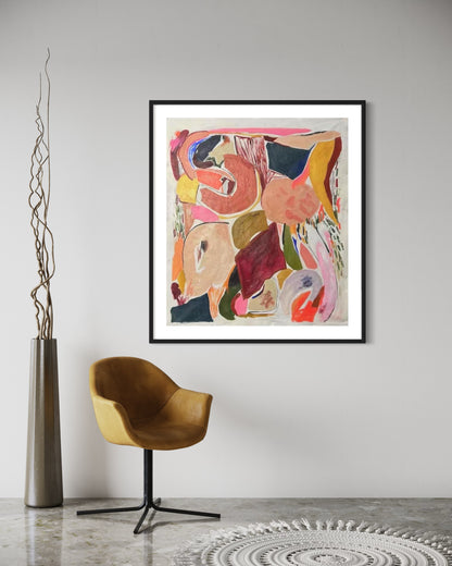 Large Acrylic Abstract Original Fresh Style Pink Geometry Oil Painting on Canvas