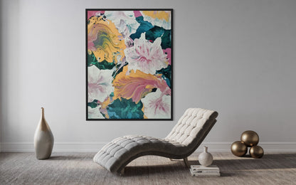 Large Acrylic Abstract Original Colorful Flora Oil Painting on Canvas