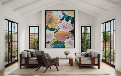 Large Acrylic Abstract Original Colorful Flora Oil Painting on Canvas