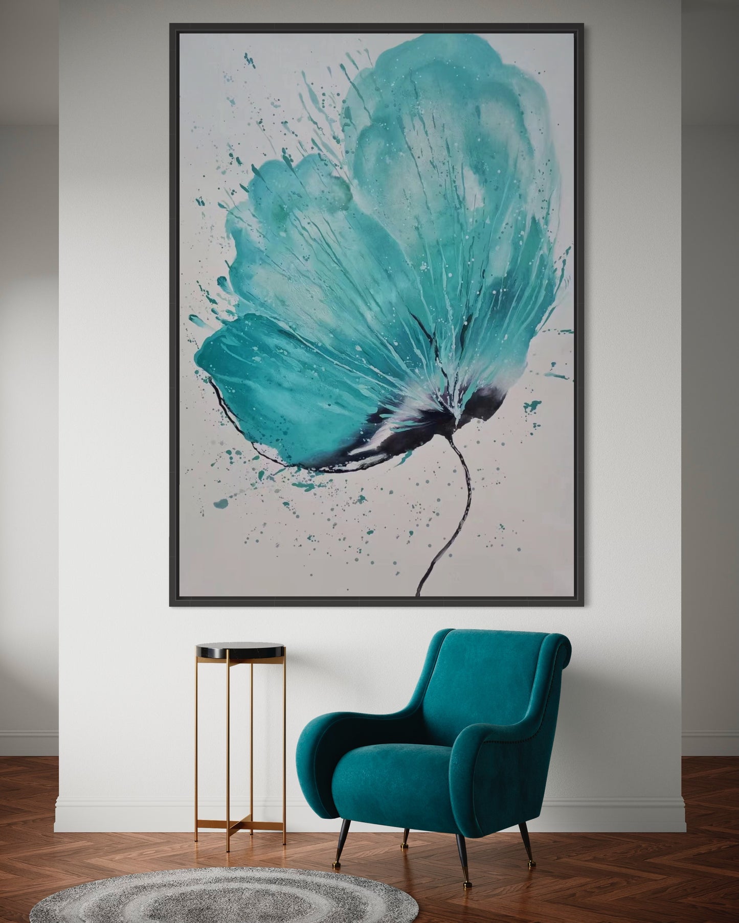 Large Acrylic Abstract Original Blue Flora Oil Painting on Canvas