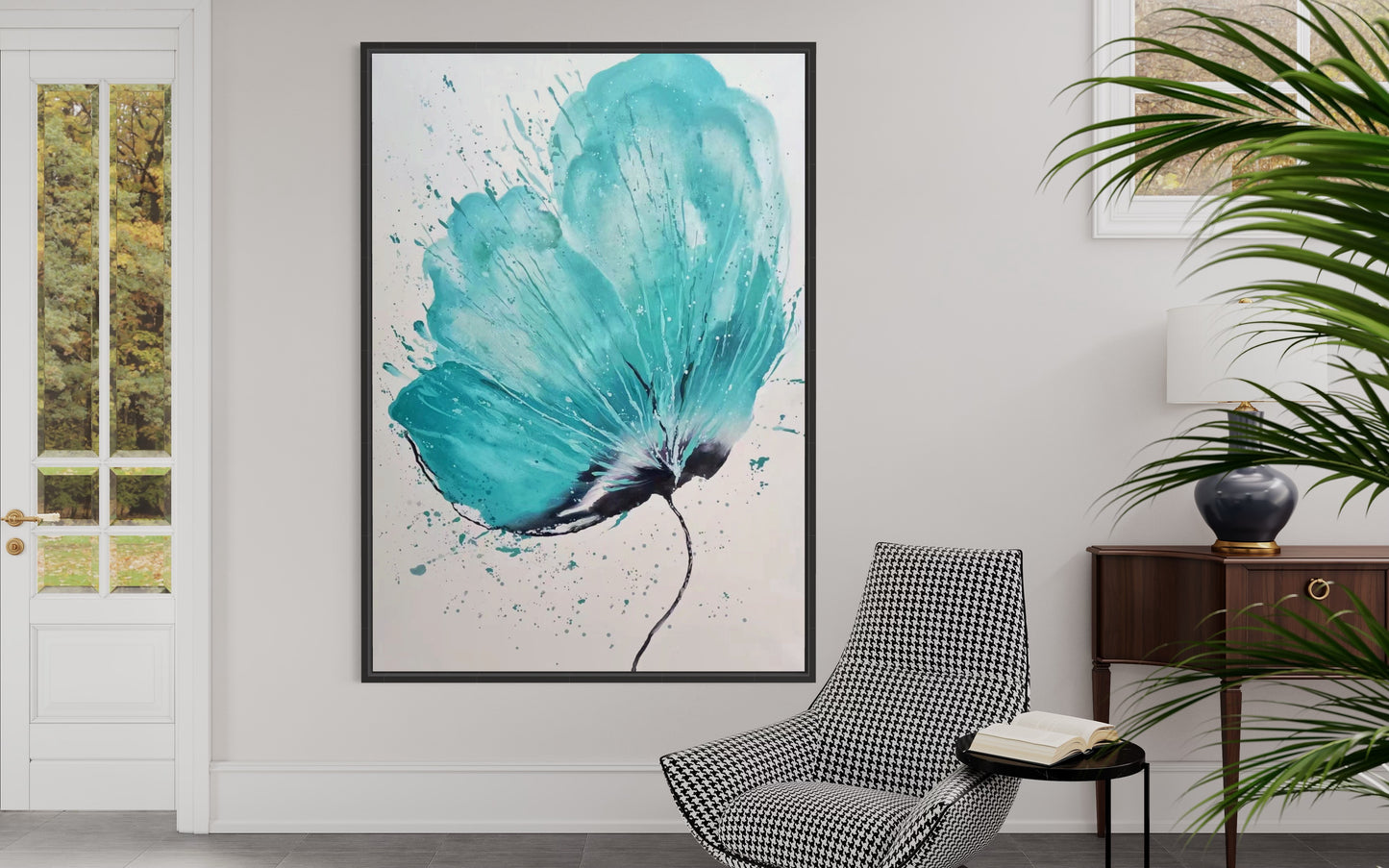 Large Acrylic Abstract Original Blue Flora Oil Painting on Canvas