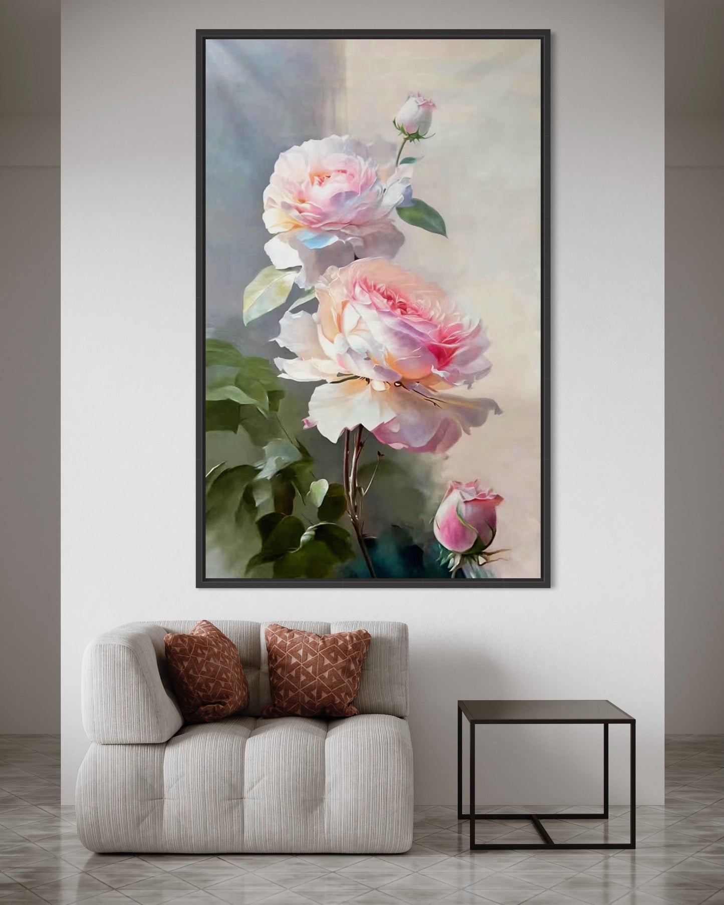 Delicate Pink Roses Oil Painting