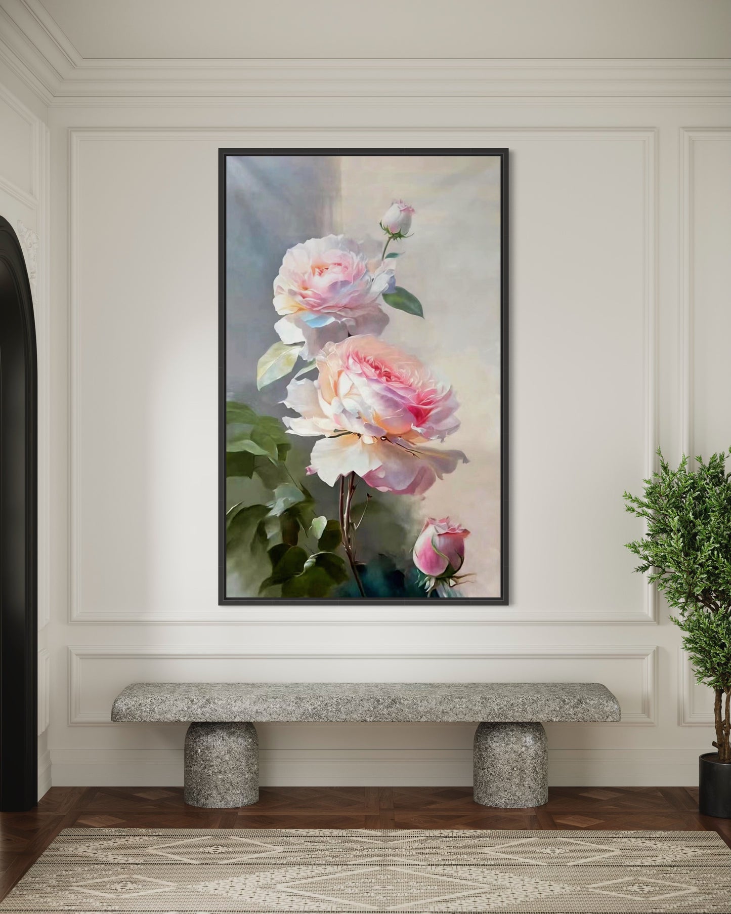 Delicate Pink Roses Oil Painting