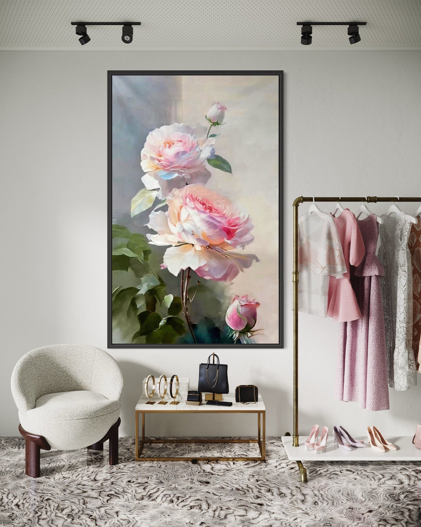 Delicate Pink Roses Oil Painting