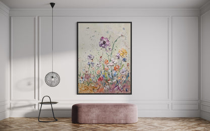 Large Acrylic Abstract Original Light Colored Flora Oil Painting on Canvas V1