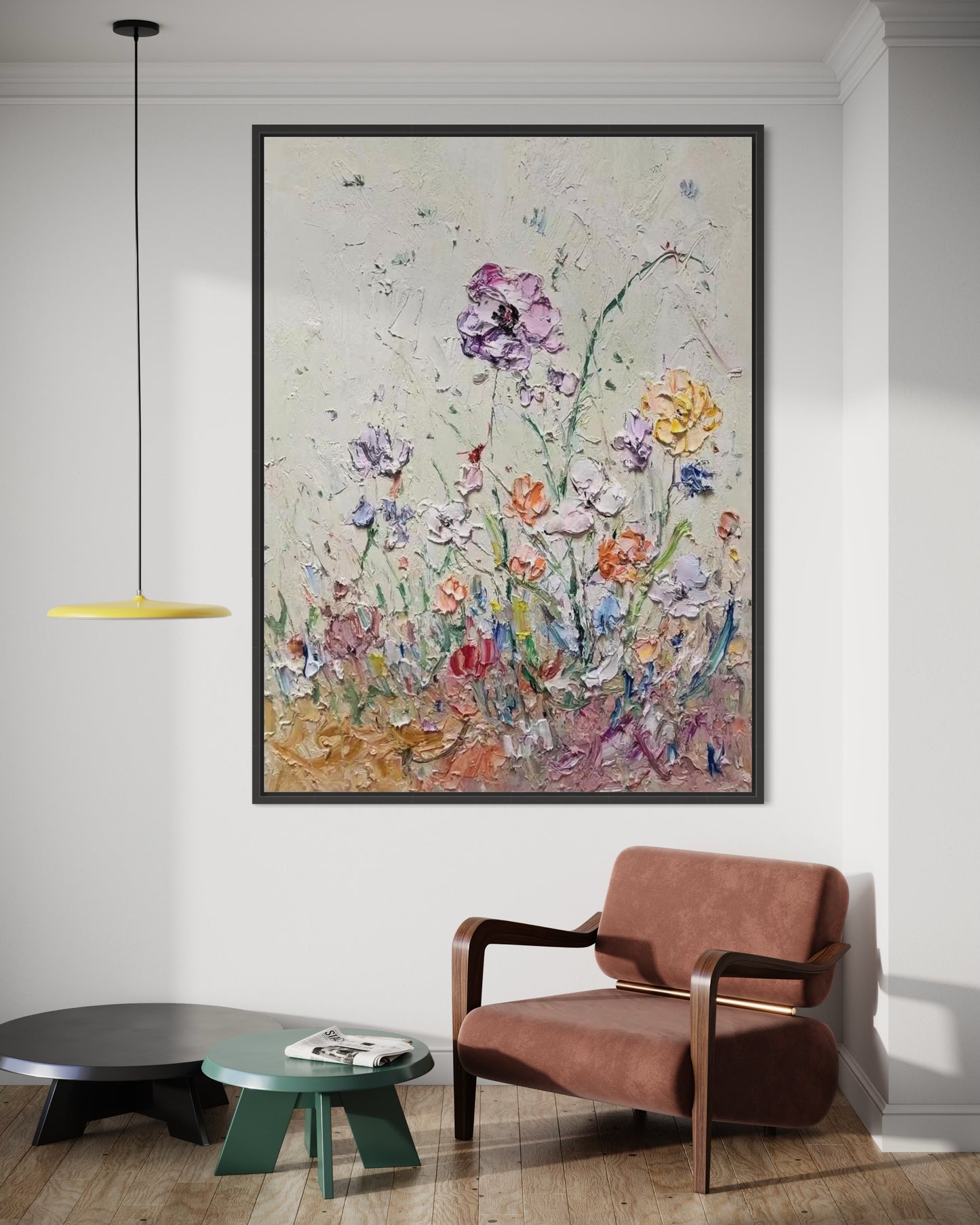 Large Acrylic Abstract Original Light Colored Flora Oil Painting on Canvas V1