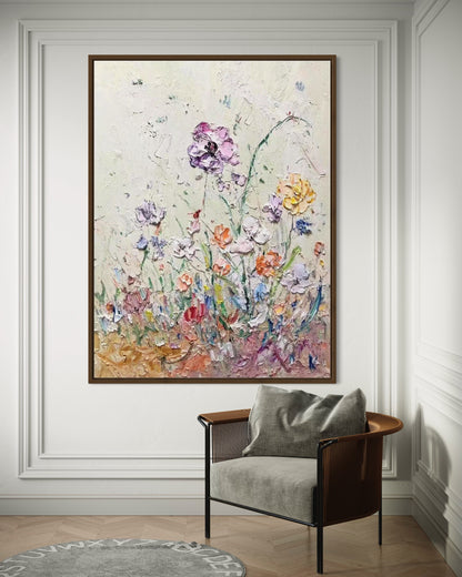 Large Acrylic Abstract Original Light Colored Flora Oil Painting on Canvas V1