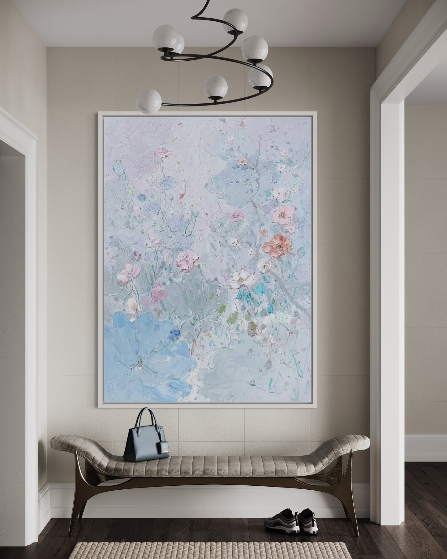 Large Acrylic Abstract Original Light Colored Flora Oil Painting on Canvas V2