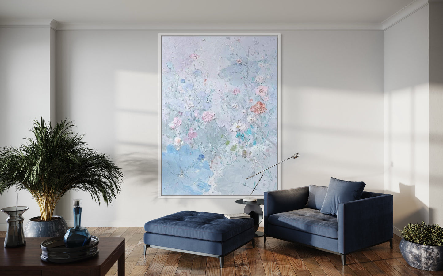 Large Acrylic Abstract Original Light Colored Flora Oil Painting on Canvas V2