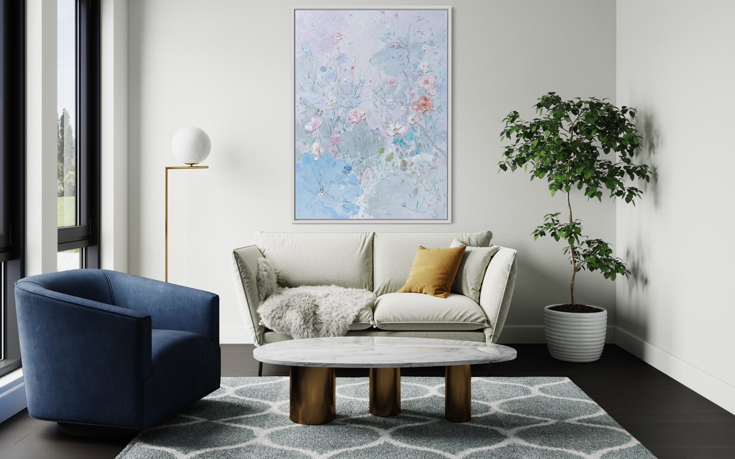 Large Acrylic Abstract Original Light Colored Flora Oil Painting on Canvas V2