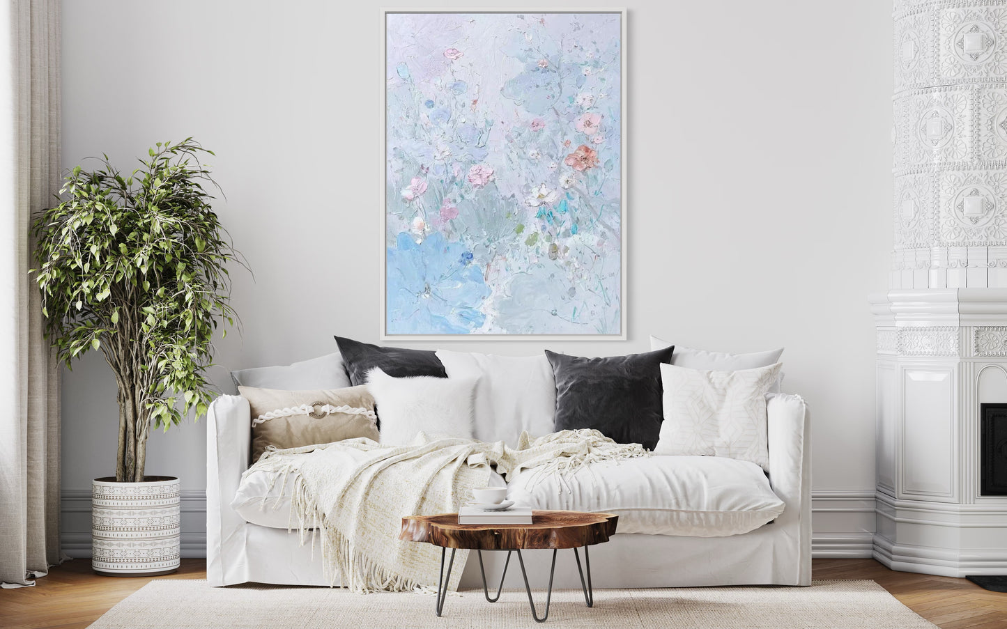 Large Acrylic Abstract Original Light Colored Flora Oil Painting on Canvas V2