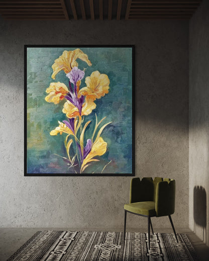 Original Yellow with Purple Flower Still Life Realistic Oil Painting on Canvas Home Decor