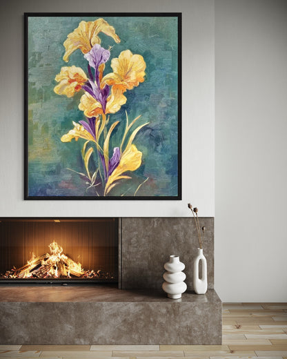 Original Yellow with Purple Flower Still Life Realistic Oil Painting on Canvas Home Decor