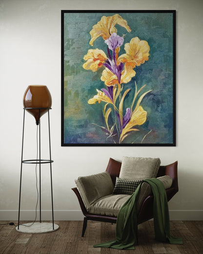 Original Yellow with Purple Flower Still Life Realistic Oil Painting on Canvas Home Decor