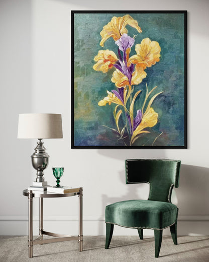 Original Yellow with Purple Flower Still Life Realistic Oil Painting on Canvas Home Decor