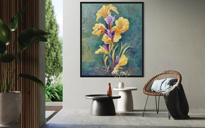 Original Yellow with Purple Flower Still Life Realistic Oil Painting on Canvas Home Decor