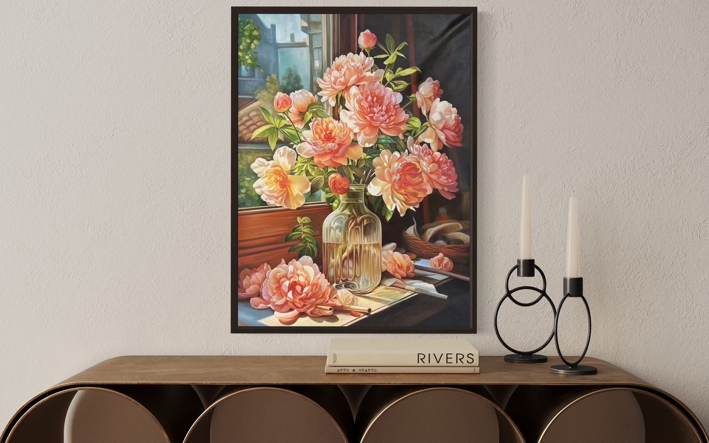 Original Still Life Pink Flower Vase by Window Oil Painting on Canvas Home Decor