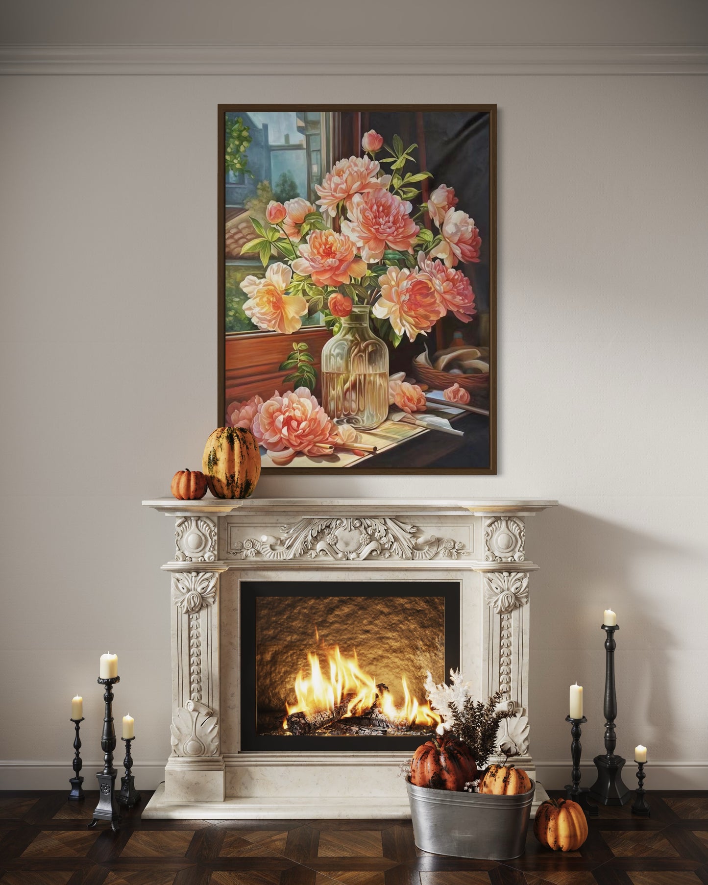 Original Still Life Pink Flower Vase by Window Oil Painting on Canvas Home Decor