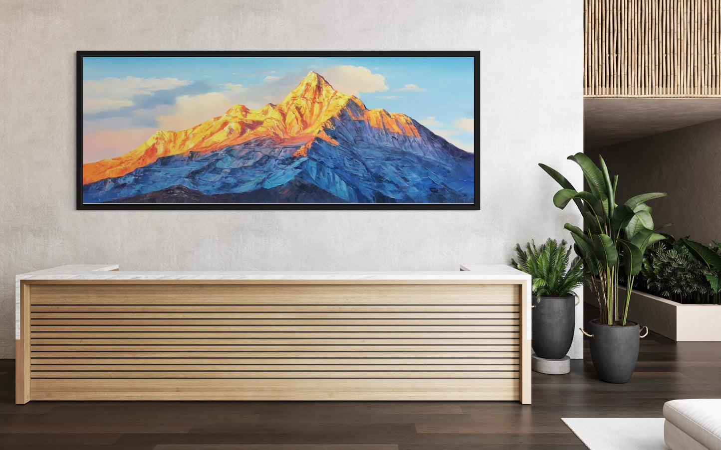 Sun-Kissed Mountain Peaks Oil Painting