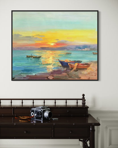 Sunset Over Coastal Village Oil Painting