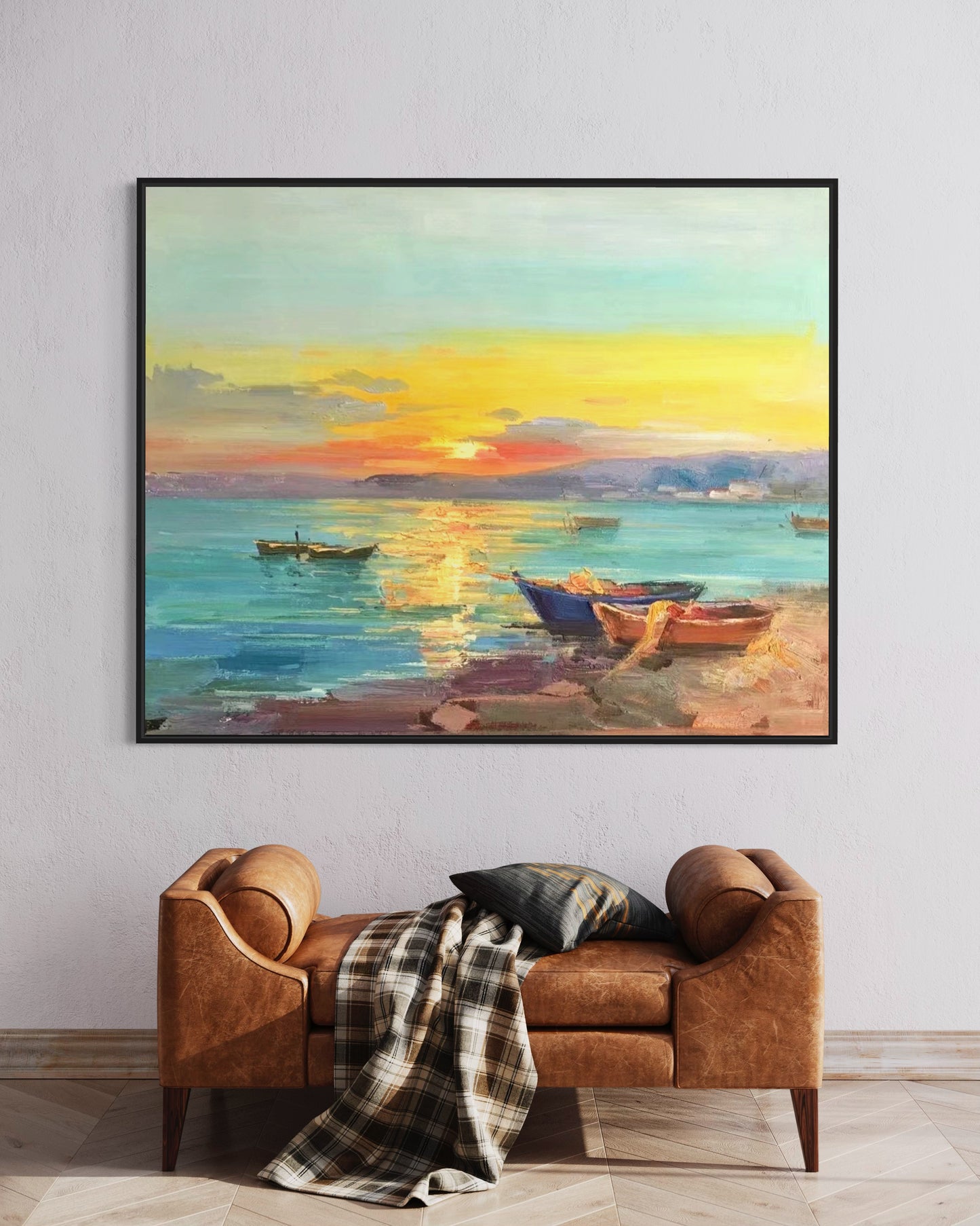 Sunset Over Coastal Village Oil Painting