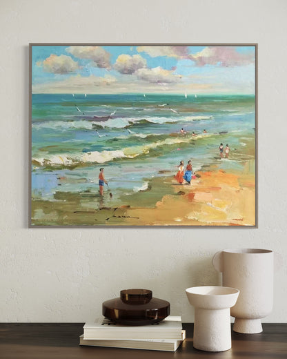 Children Playing on the Beach Oil Painting