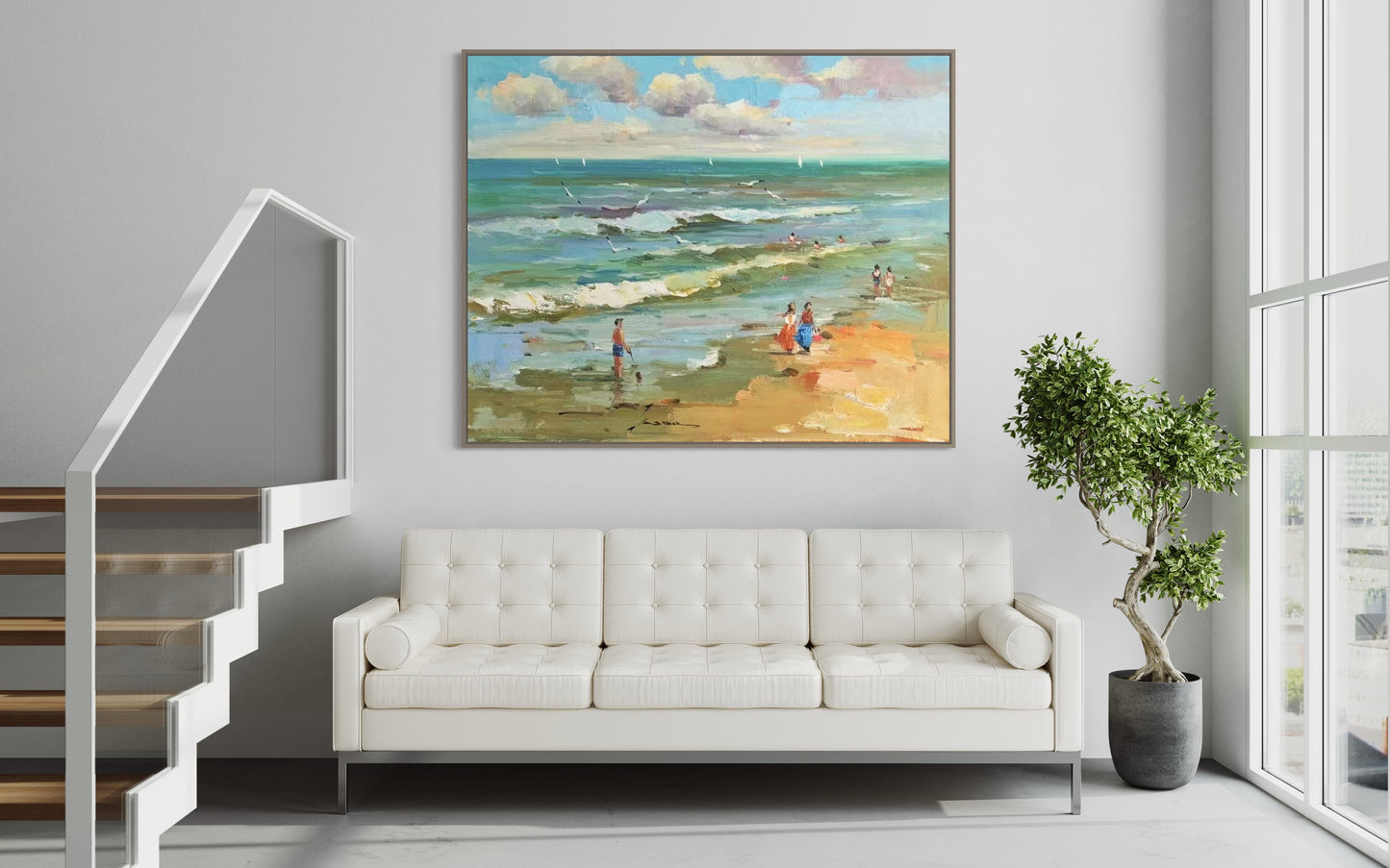 Children Playing on the Beach Oil Painting