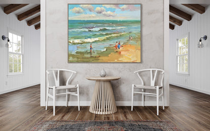 Children Playing on the Beach Oil Painting