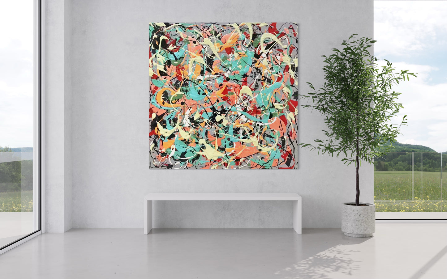 Large Acrylic Abstract Original Doodles Oil Painting on Canvas V2