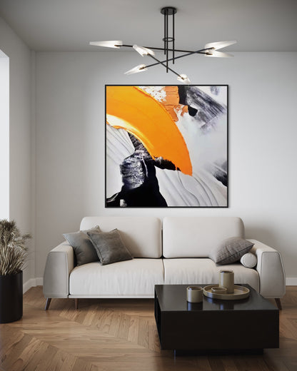 Large Acrylic Abstract Original Black and White Orange Oil Painting on Canvas