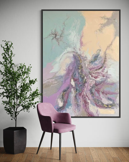 Large Acrylic Abstract Original Pastel Purple Oil Painting on Canvas