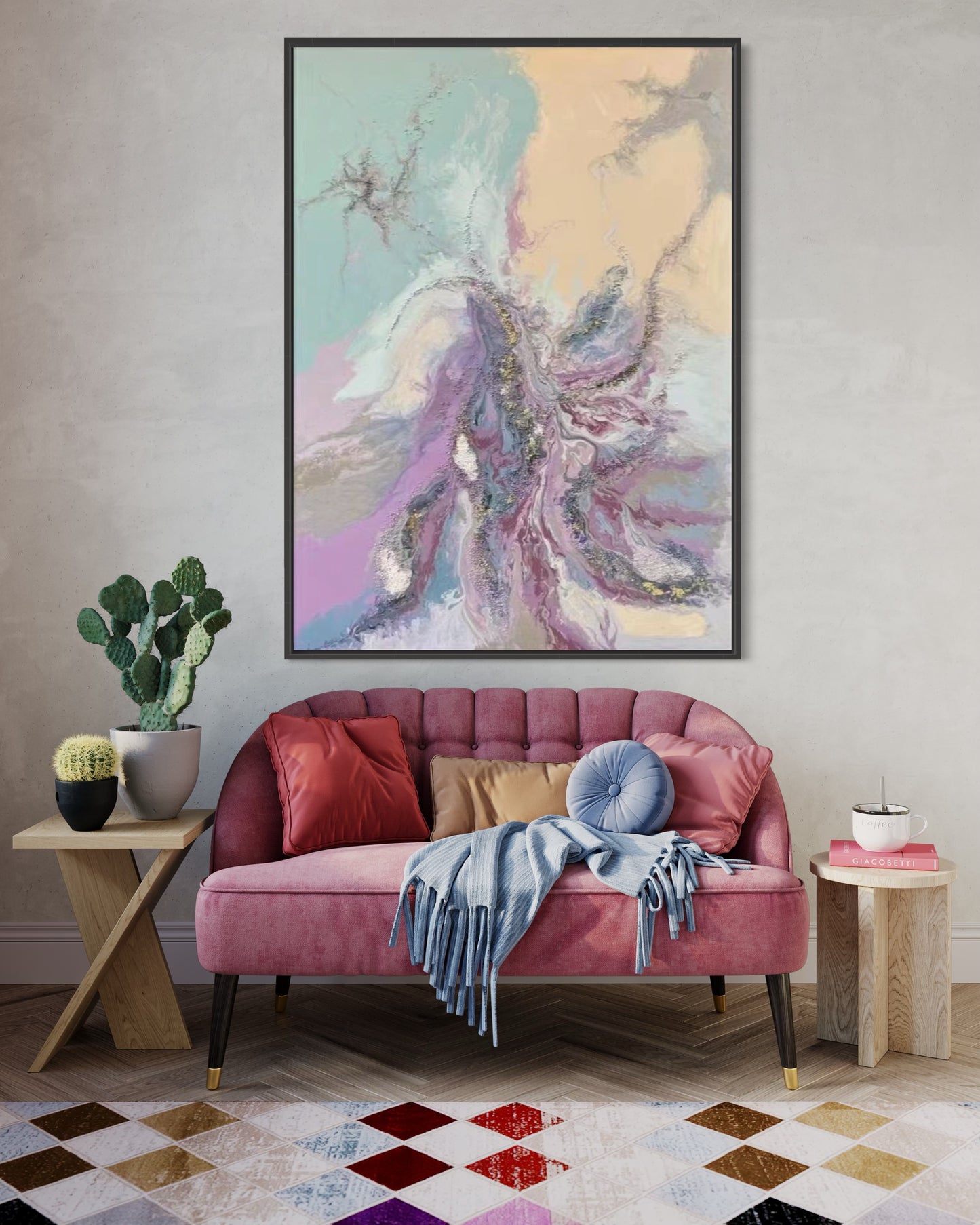 Large Acrylic Abstract Original Pastel Purple Oil Painting on Canvas