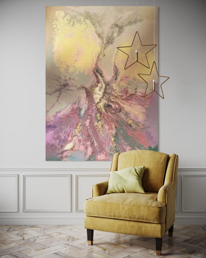 Large Acrylic Abstract Original Pastel Pink Oil Painting on Canvas