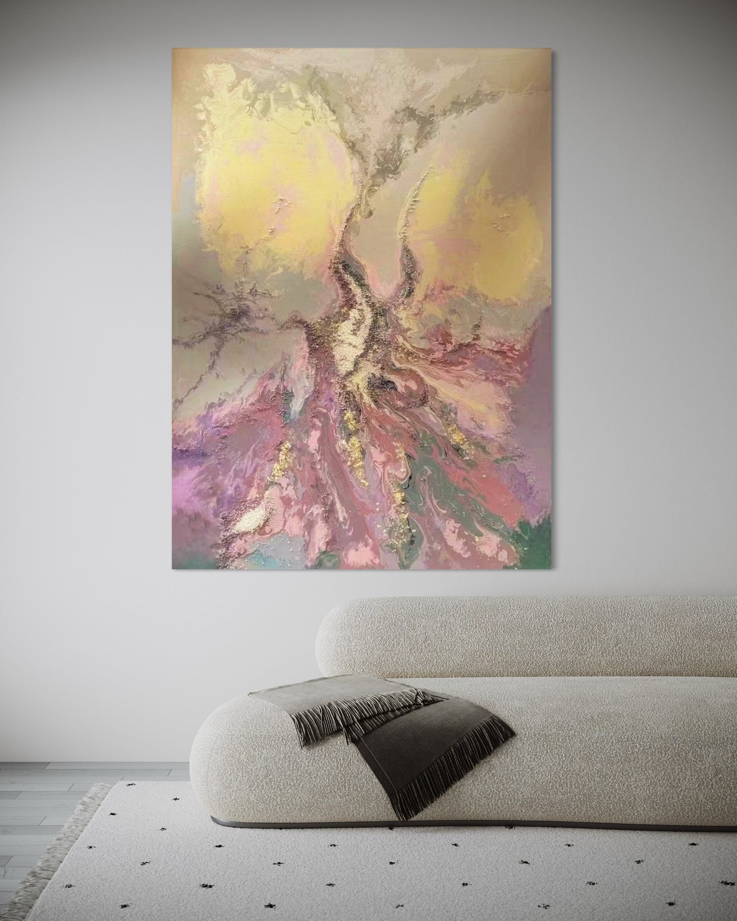 Large Acrylic Abstract Original Pastel Pink Oil Painting on Canvas