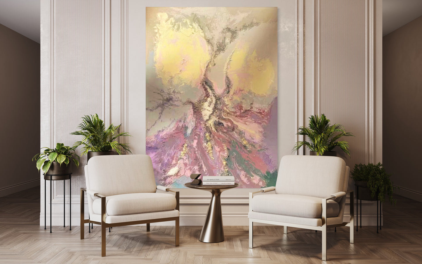 Large Acrylic Abstract Original Pastel Pink Oil Painting on Canvas