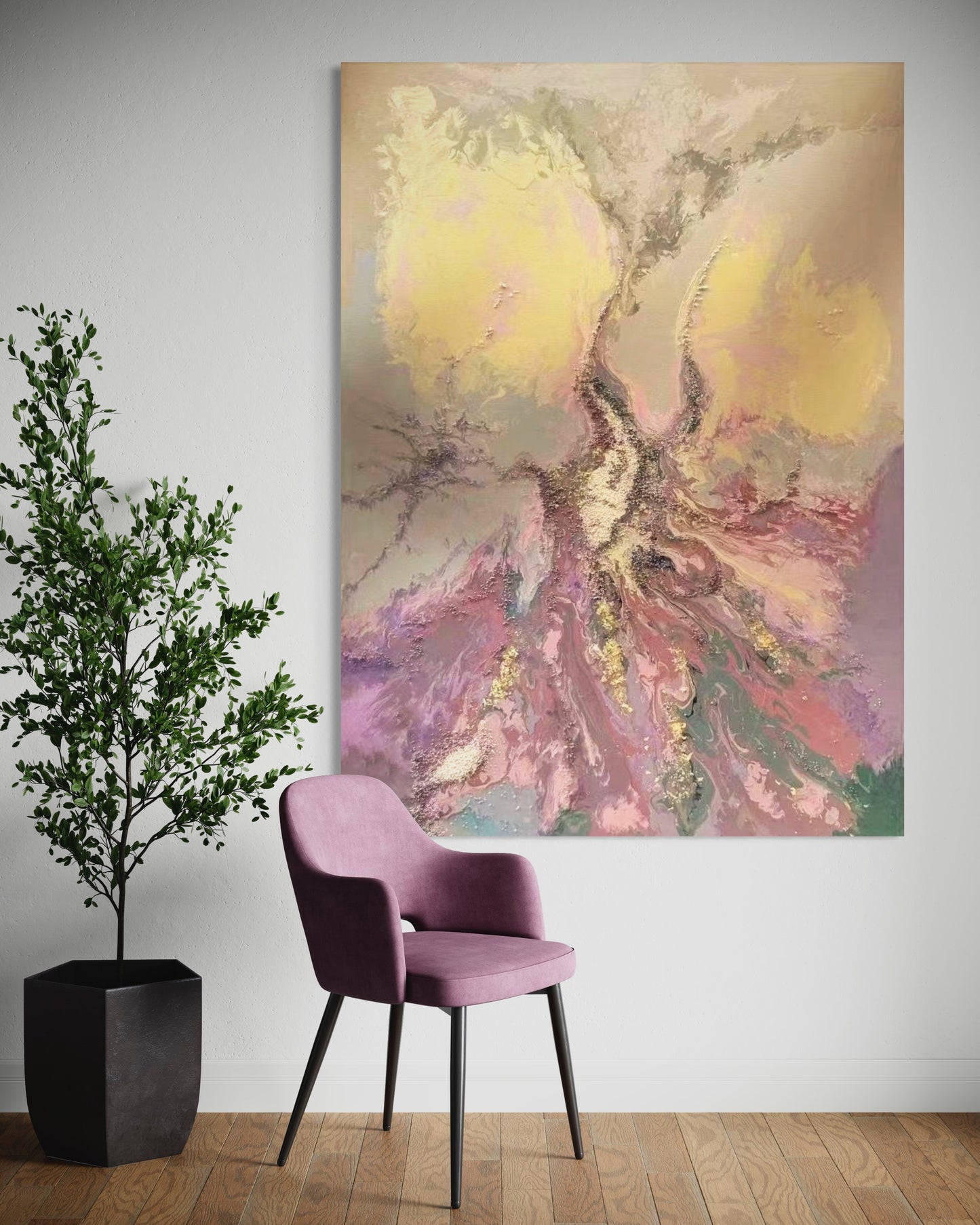 Large Acrylic Abstract Original Pastel Pink Oil Painting on Canvas