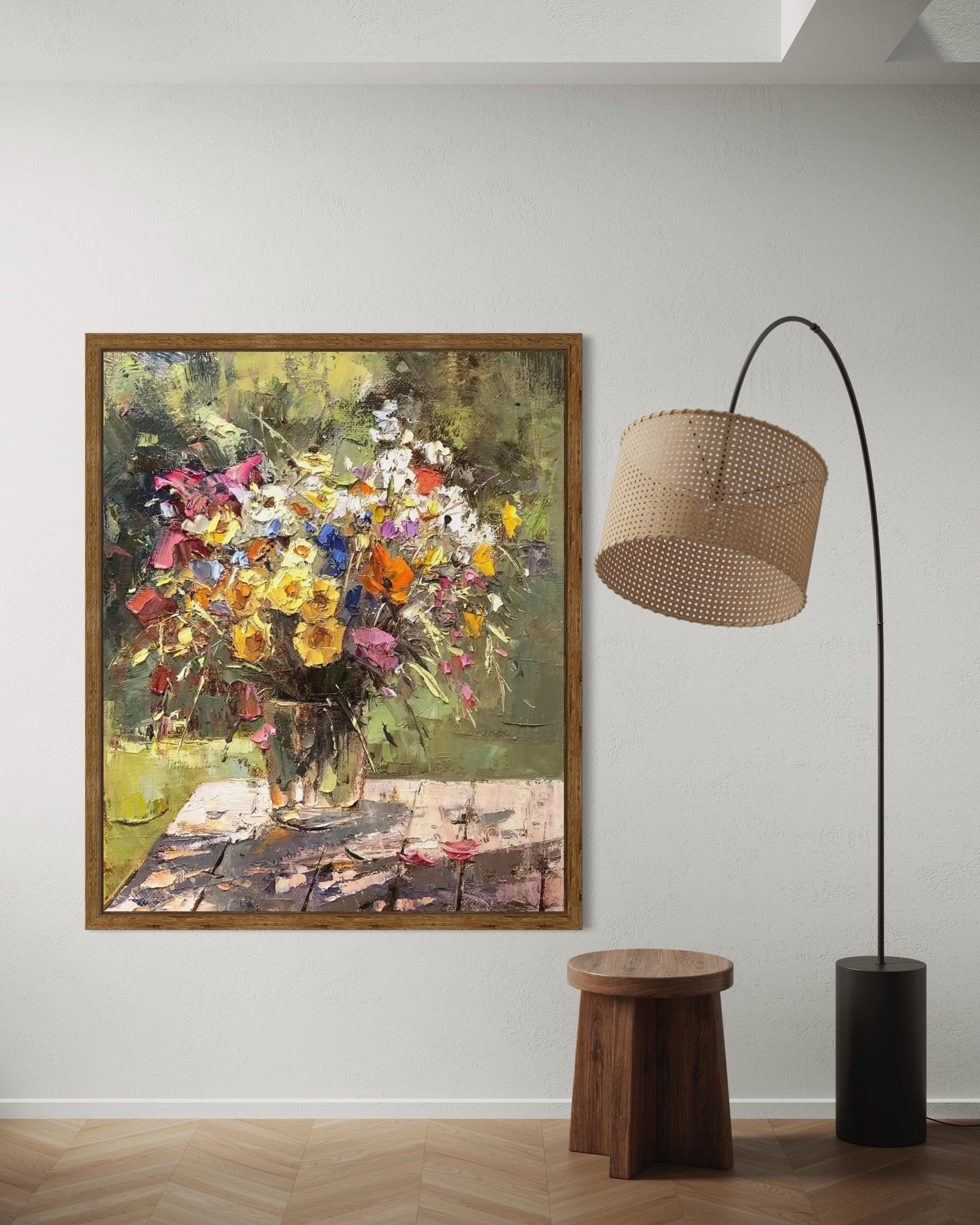 Vibrant Sunflowers in Vase Oil Painting