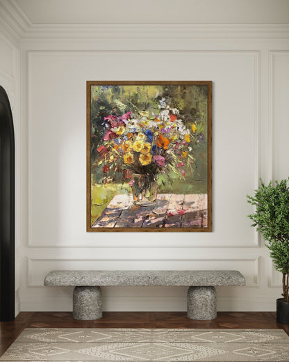 Vibrant Sunflowers in Vase Oil Painting