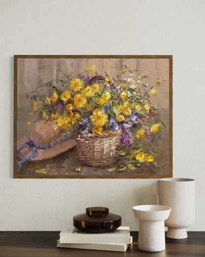 Basket of Yellow Flowers Oil Painting