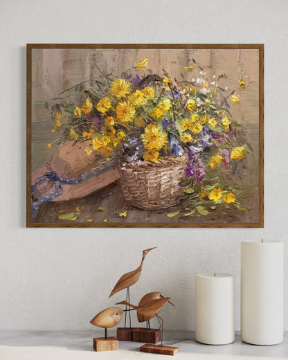 Basket of Yellow Flowers Oil Painting