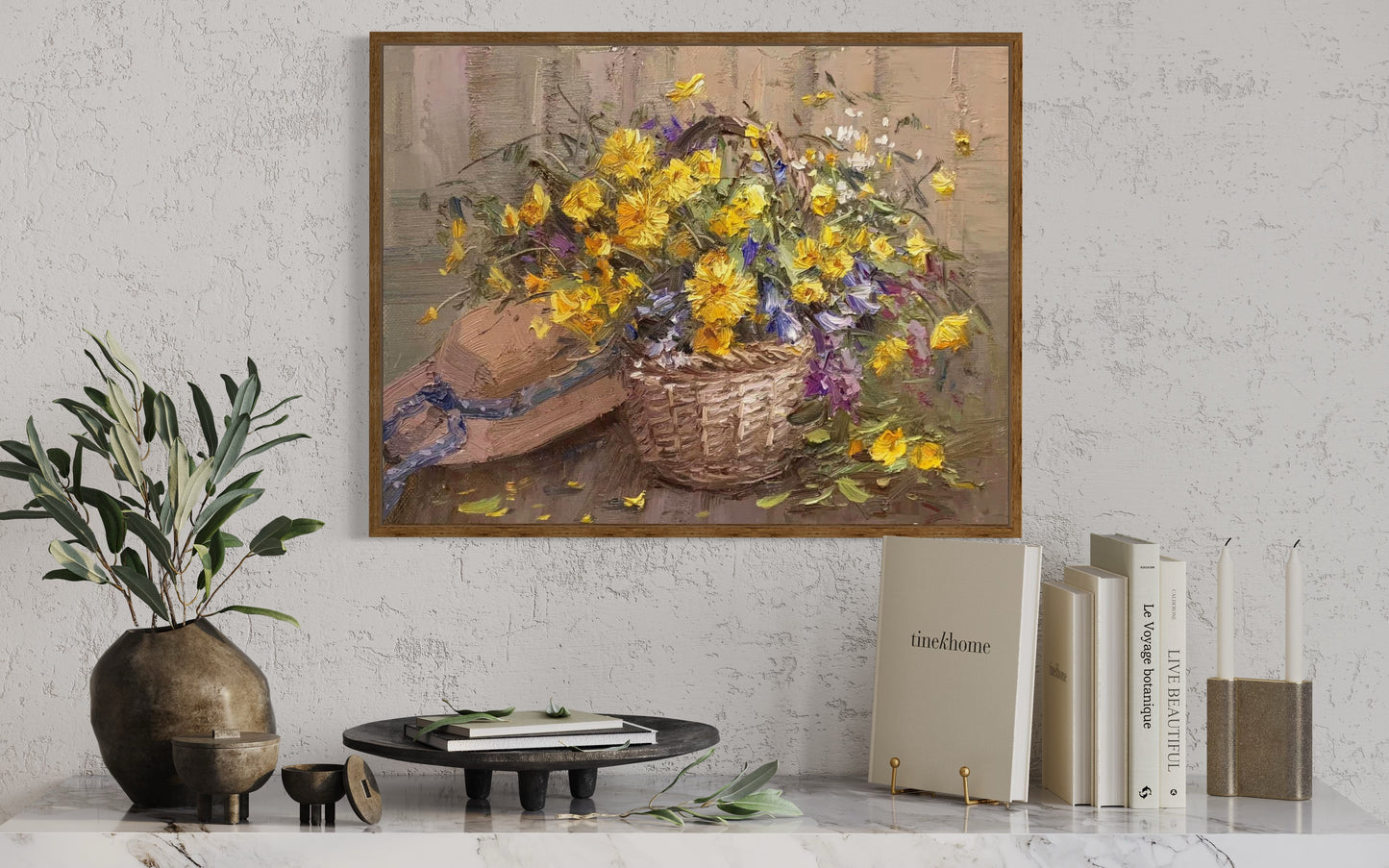 Basket of Yellow Flowers Oil Painting