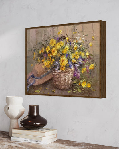 Basket of Yellow Flowers Oil Painting