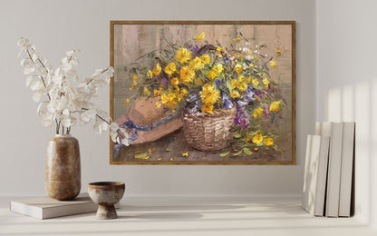 Basket of Yellow Flowers Oil Painting