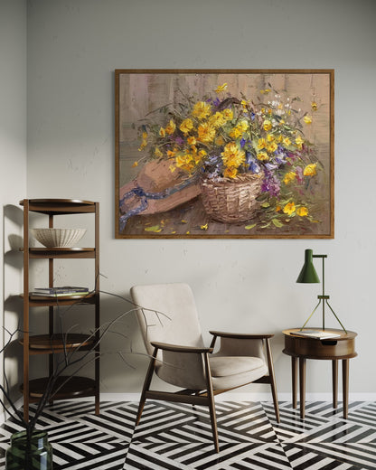 Basket of Yellow Flowers Oil Painting